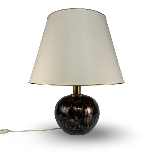V. Nason & C. Murano „Avventurina“ Kugel-Tischlampe aus schwarzem Glas mit Kupfer-Aventurin, 1970er Jahre, mundgeblasen, vintage Messingfassung