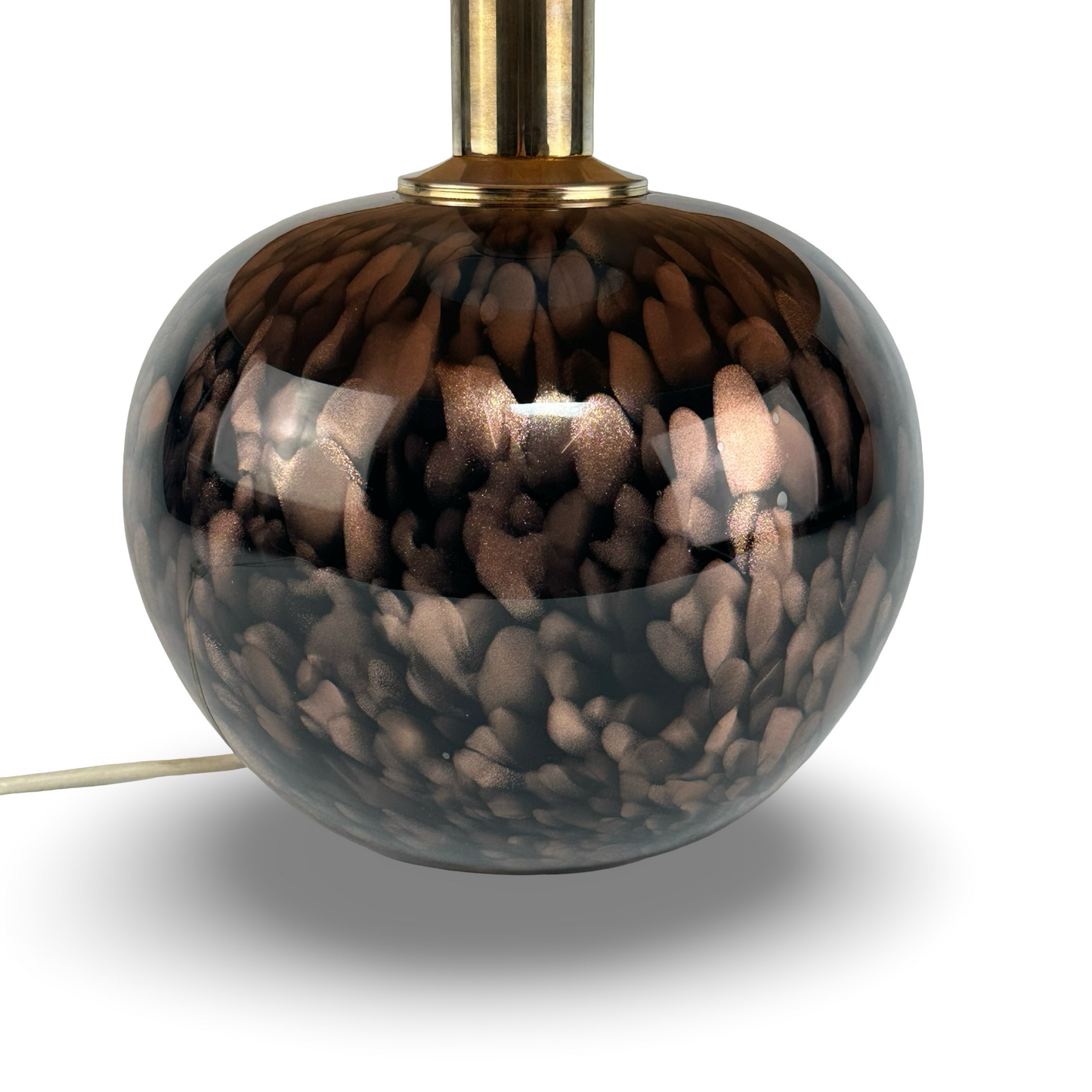 V. Nason & C. Murano Avventurina kugelförmige Tischlampe aus schwarzem Glas mit Kupfer-Aventurin-Partikeln und Messingfassung, 1970er/80er Jahre