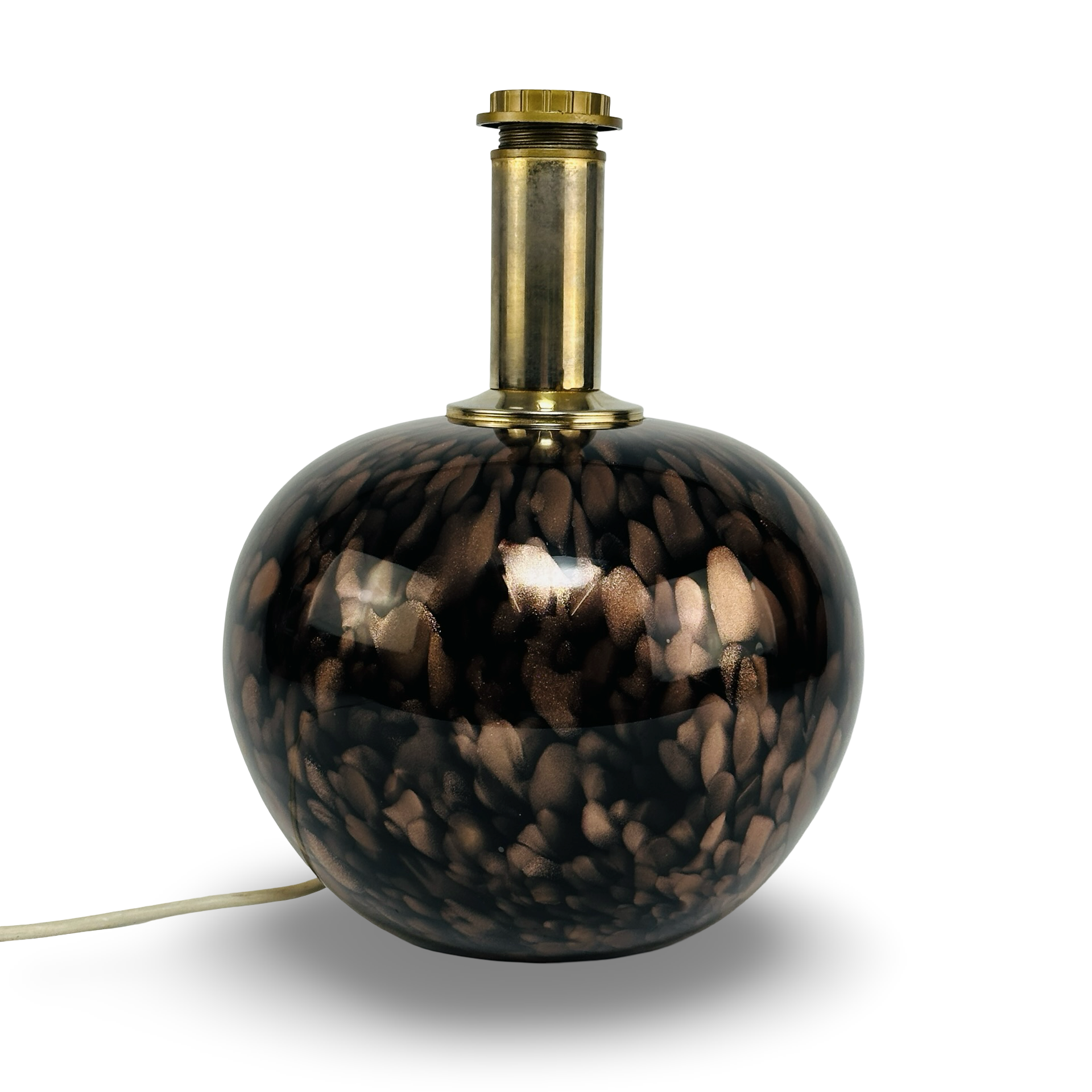 V. Nason & C. Murano Avventurina Kugel-Tischlampe aus schwarzem Glas mit Kupfer-Aventurin und Messingfassung, 1970er Jahre
