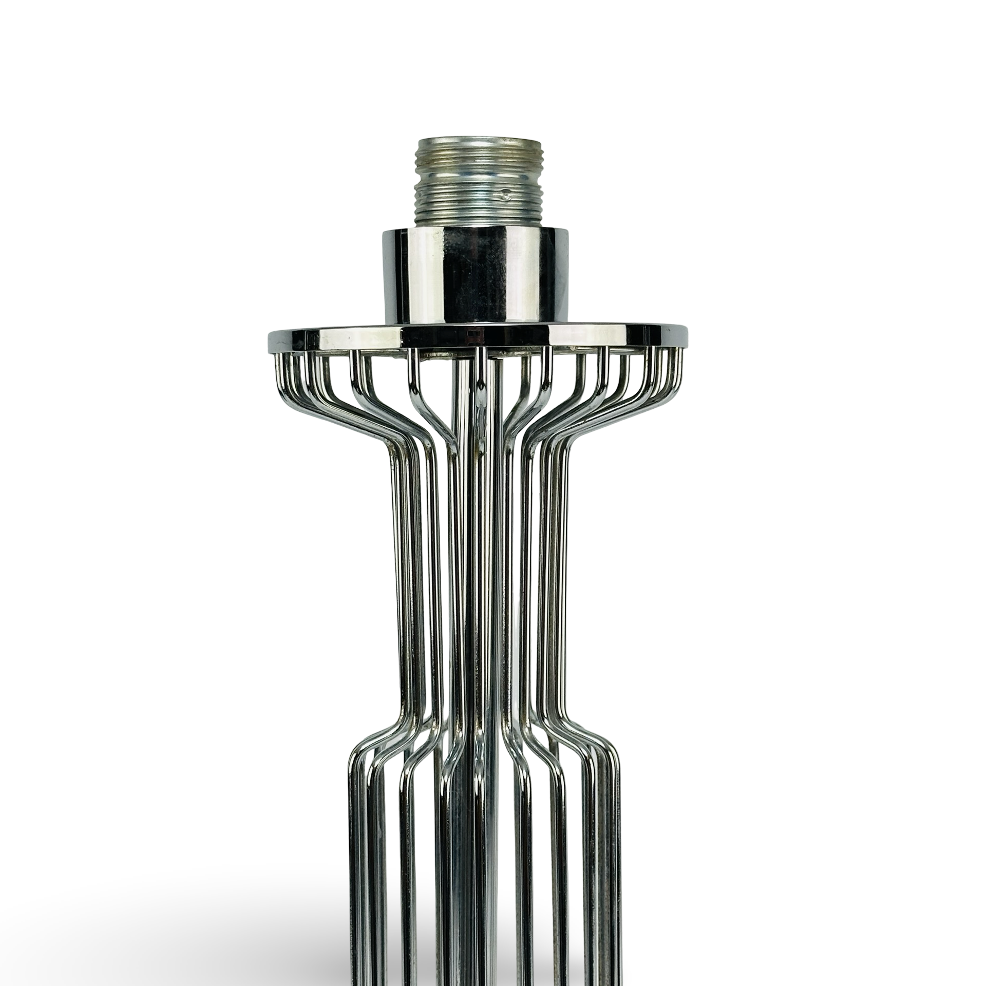 Chrom-Draht-Käfig Tischlampe im Space-Age-Stil der 1970er von Max Sauze mit verchromtem Drahtfuß und schwarzem Textilschirm