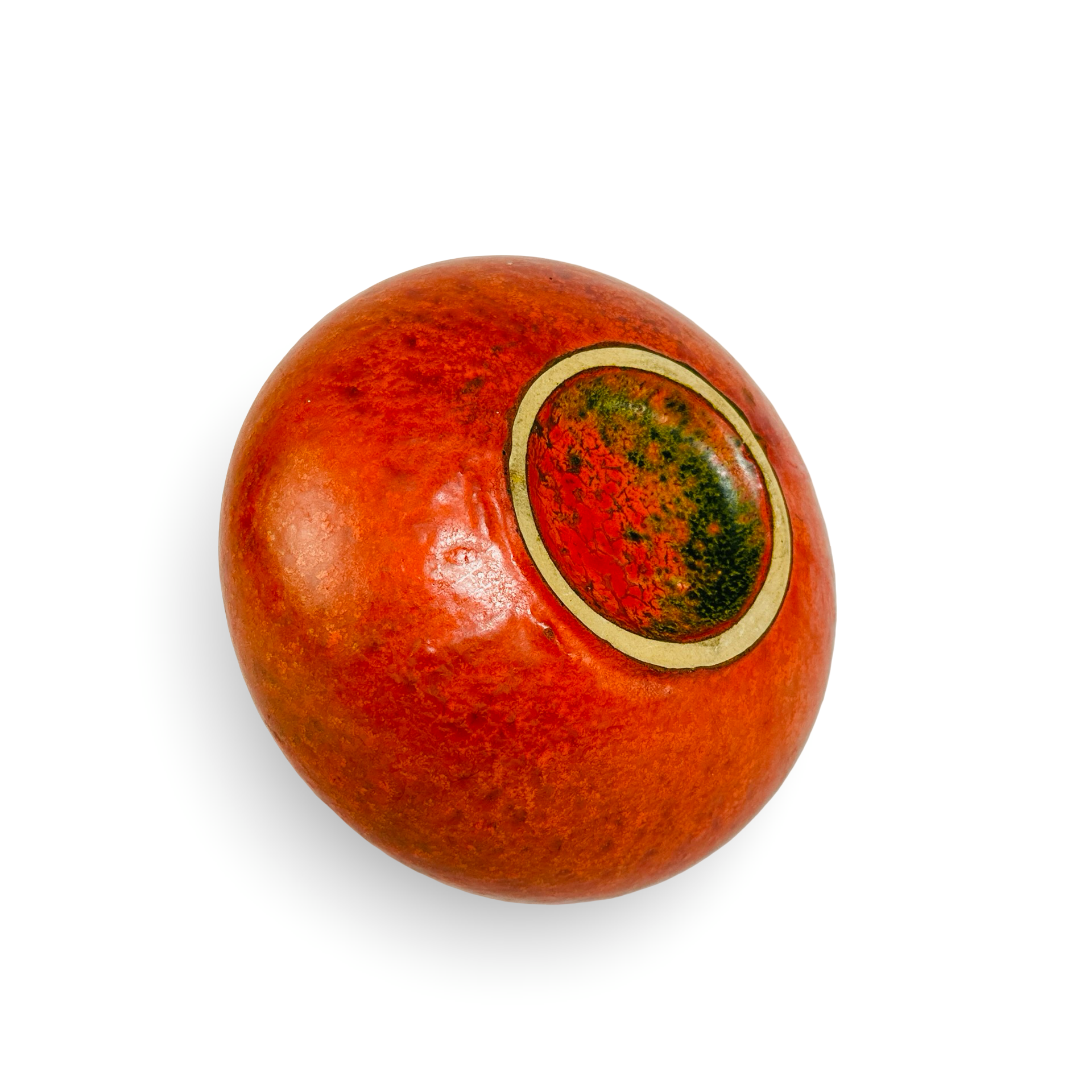 Ruscha 313 Henkelvase „Vulkano“ mit orangeroter Fat Lava Glasur und olivgrünen Akzenten