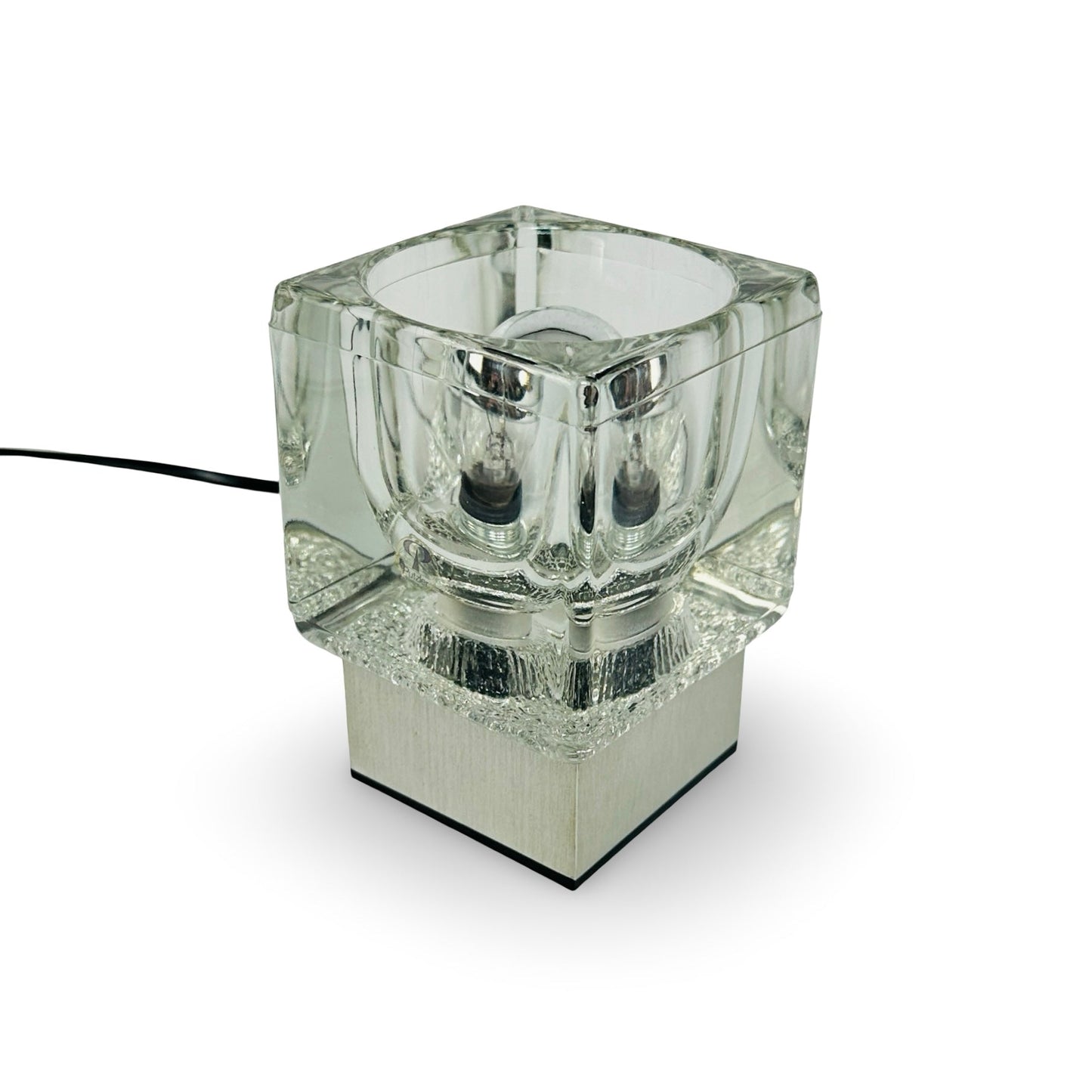 Peill & Putzler Ice Cube TA 14 Tischleuchte aus Kristallglas mit Aluminium-Sockel, 1970er Design