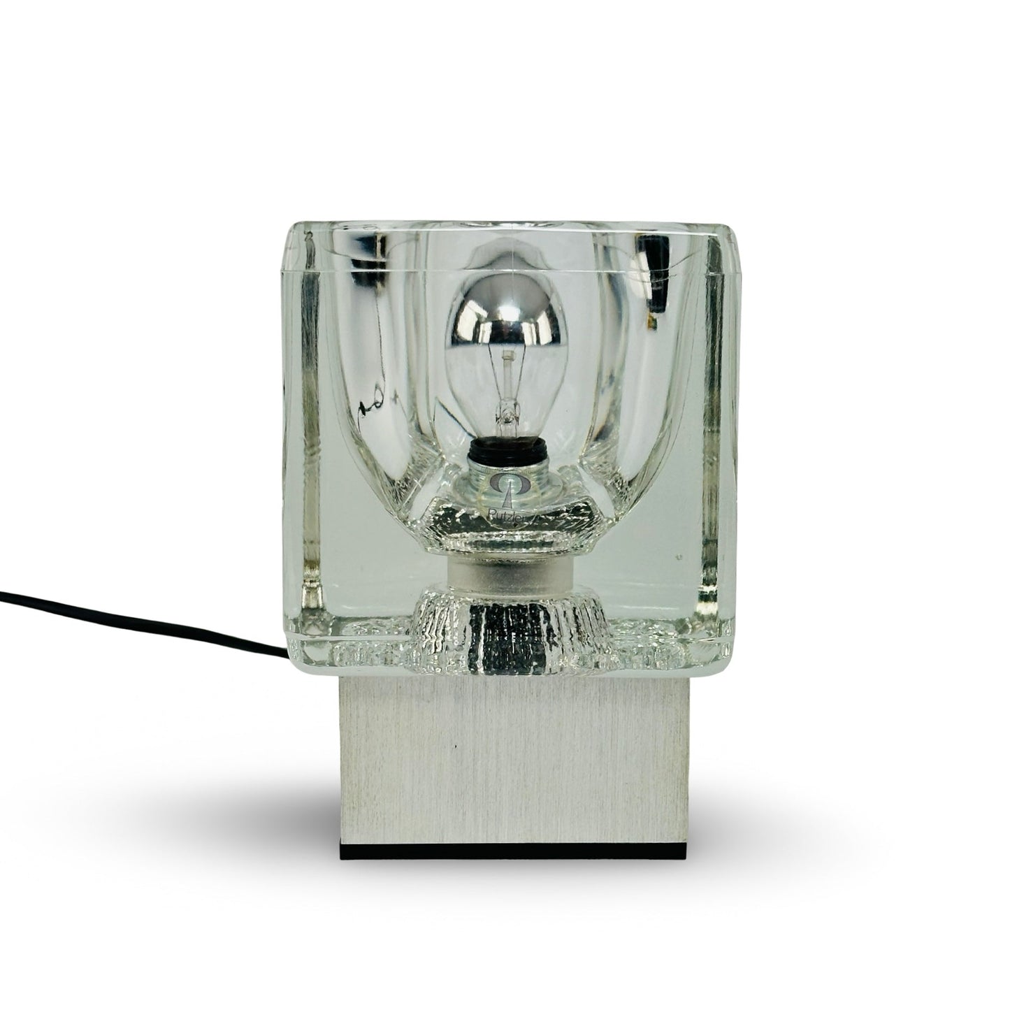 Peill & Putzler Ice Cube TA 14 Tischleuchte aus Kristallglas auf Aluminium-Sockel, deutscher Mid-Century Klassiker der 1970er Jahre