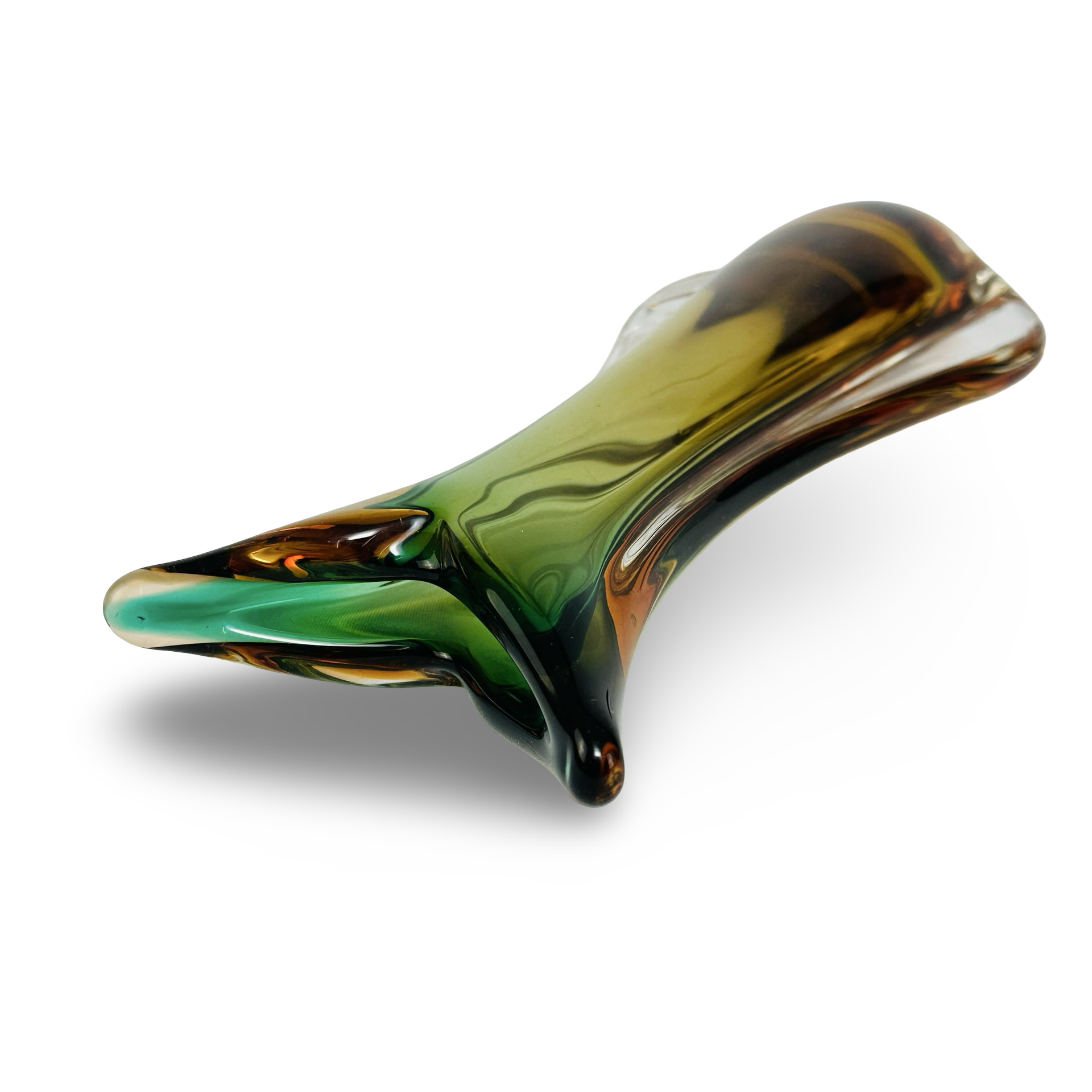 Murano Sommerso Vase grün amber Schwalbenschwanz Stil Flavio Poli 1960er