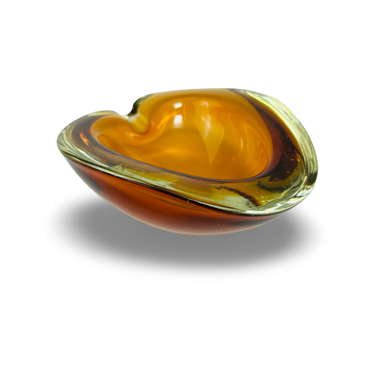 Murano Sommerso Herzschale aus bernstein-amberfarbenem und uran-gelbem Glas der 1960er Jahre