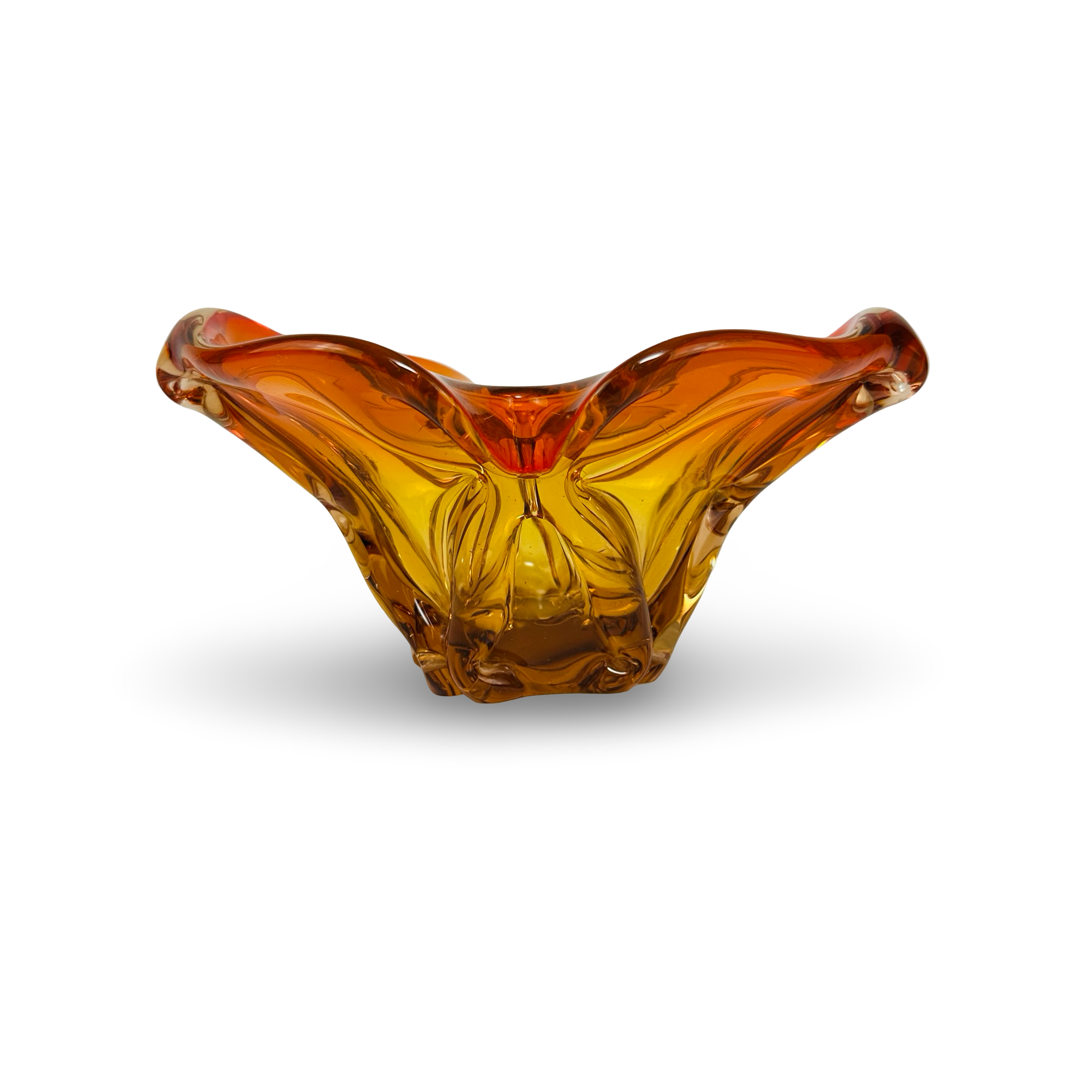 Skulpturale Freeform-Schale aus Glas in Amber-Orange von Chřibská Sklárna, 1960er Jahre