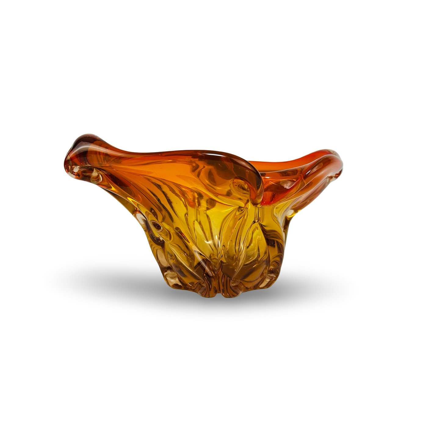 Freiform-Glasschale in Amber-Orange von Chřibská Sklárna, entworfen von Josef Hospodka, 1960er Jahre