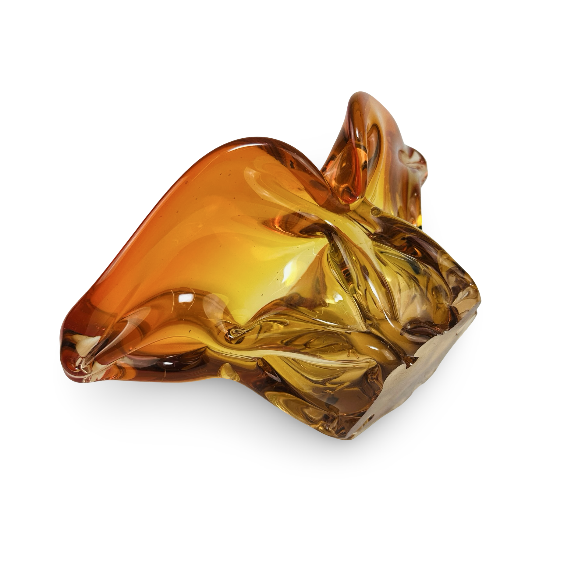 Freeform-Glasschale in Amber-Orange von Chřibská Sklárna, skulptural, 1960er Jahre