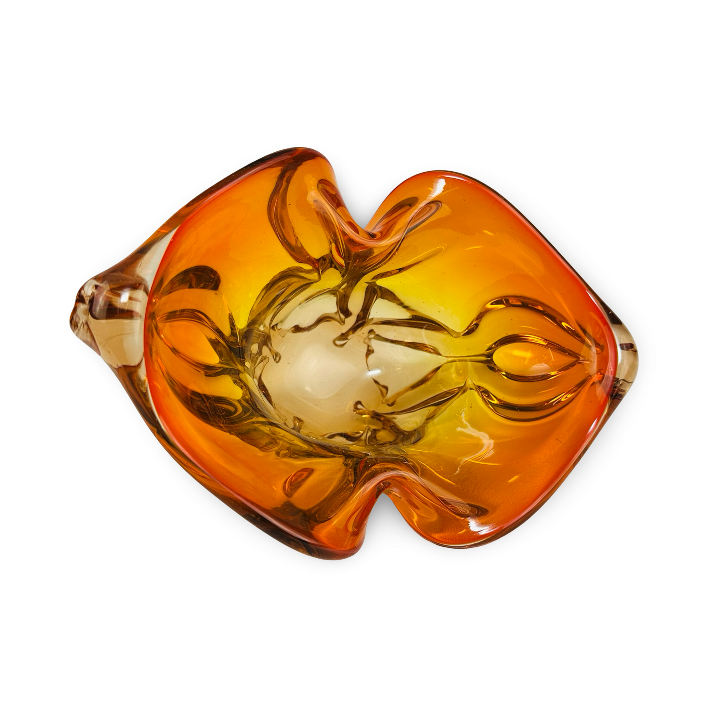 Freigeformte amber-orange Glasschale von Chřibská Sklárna, entworfen von Josef Hospodka, 1960er Jahre