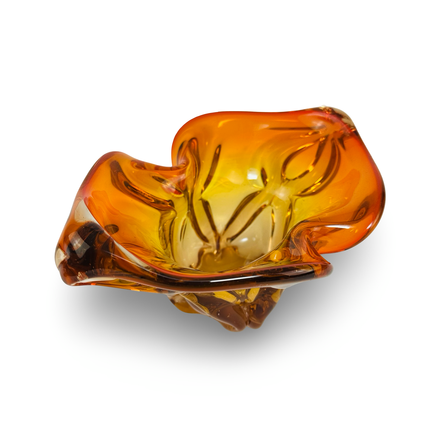 Chřibská Sklárna Freeform-Schale amber-orange 1960er aus Böhmen