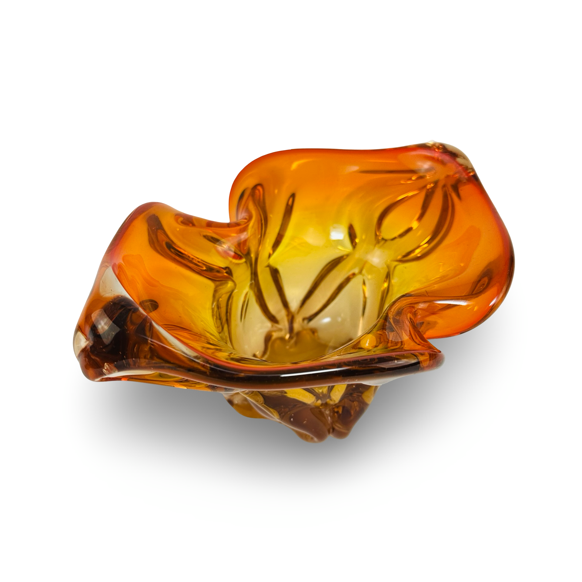 Chřibská Sklárna Freeform-Schale amber-orange 1960er aus Böhmen