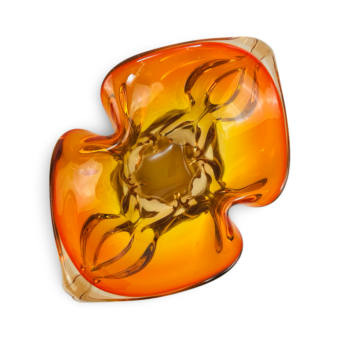 Freigeformte amber-orange Glasschale von Chřibská Sklárna, 1960er, design Josef Hospodka