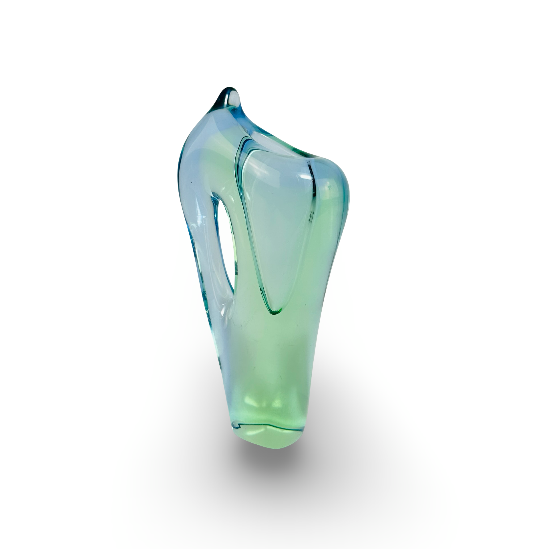 Skulpturale Freeform-Vase Modell 5987 von Emanuel Beránek aus Uranglas, 1959, türkis-grün mit Uranoxid-Fluoreszenz