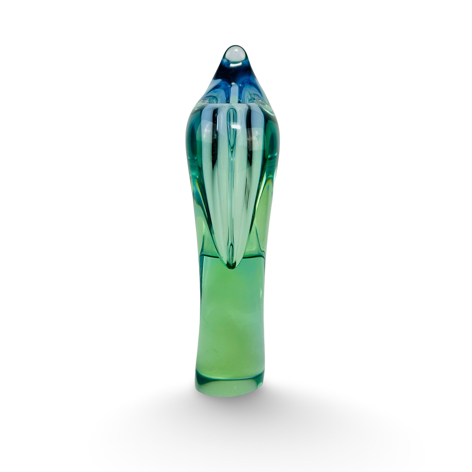 Emanuel Beránek Freeform-Vase Modell 5987 aus Uranglas, 1959, türkisgrün mit organischer Form und UV-Fluoreszenz