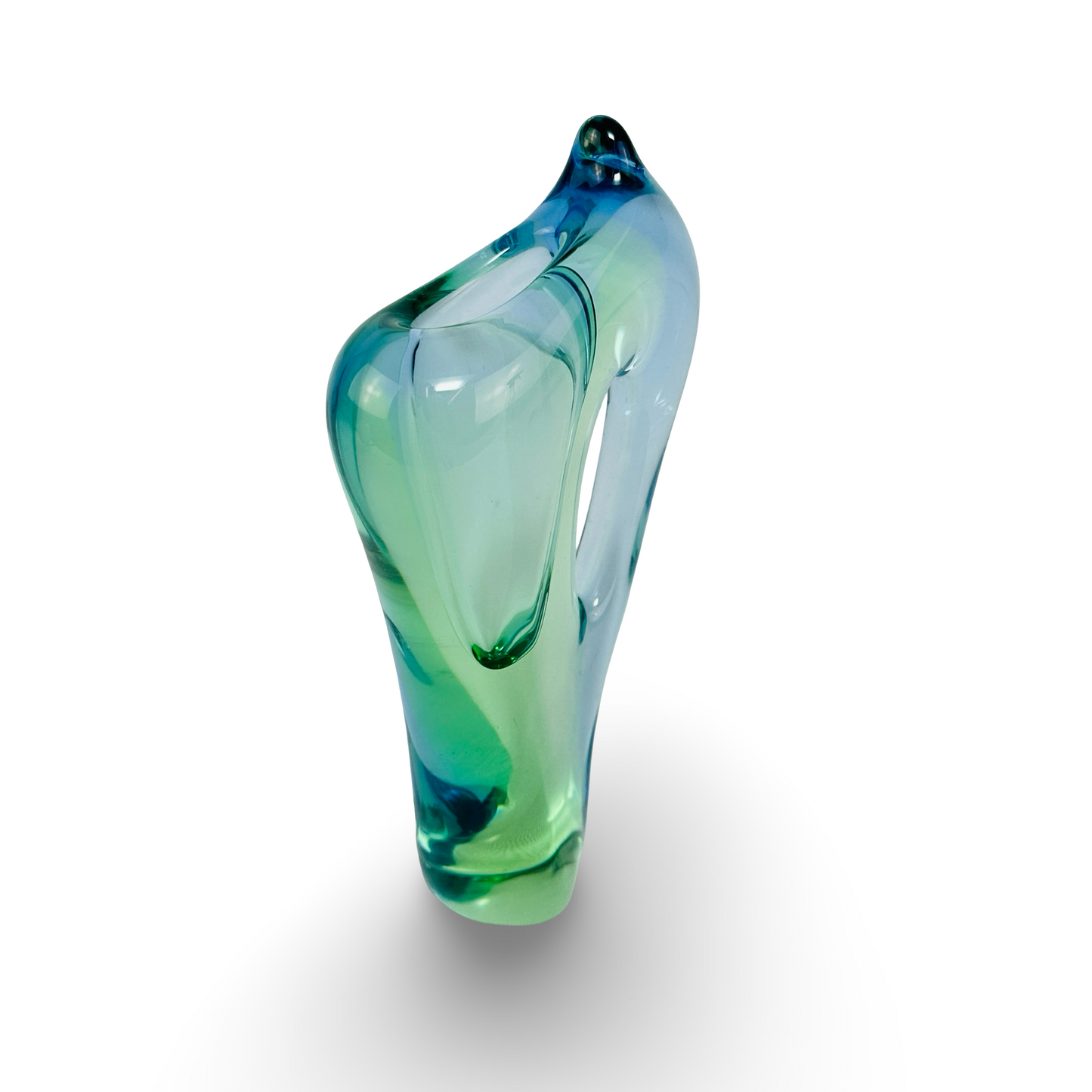 Skulpturale Freeform-Vase von Emanuel Beránek aus Uranglas, Modell 5987, 1959, mit organischer Form und fluoreszierendem Aqua-Grün