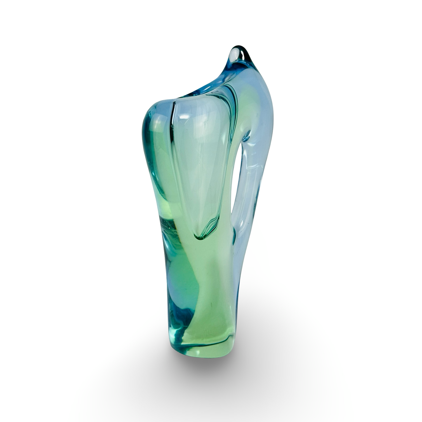 Emanuel Beránek Freeform-Vase 5987 aus Uranglas, 1959, türkis-grün mit Fluoreszenz