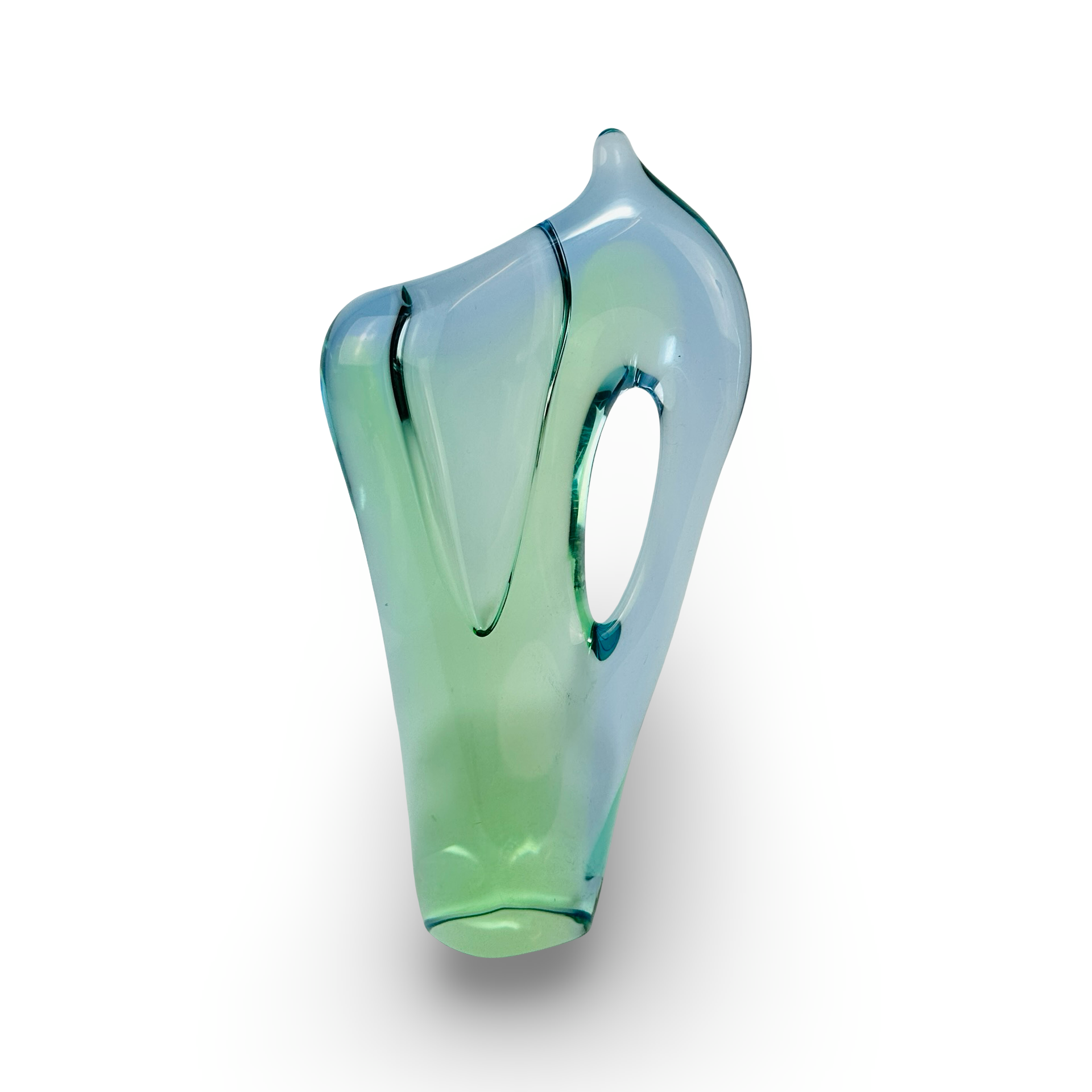 Skulpturale Freeform-Vase Modell 5987 von Emanuel Beránek aus Uranglas, 1959, mit organischer Form und fluoreszierendem Grün