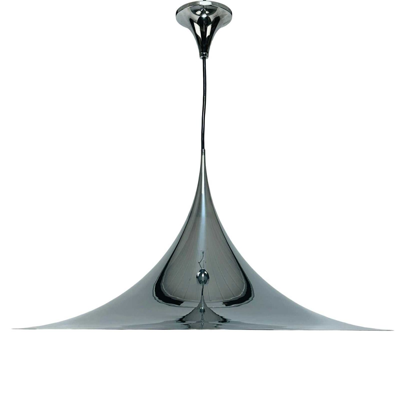 Fog & Mørup „Semi" Pendelleuchte Chrom Ø 70 cm von 1967 mit polierter Trompetenform aus den 1960er Jahren