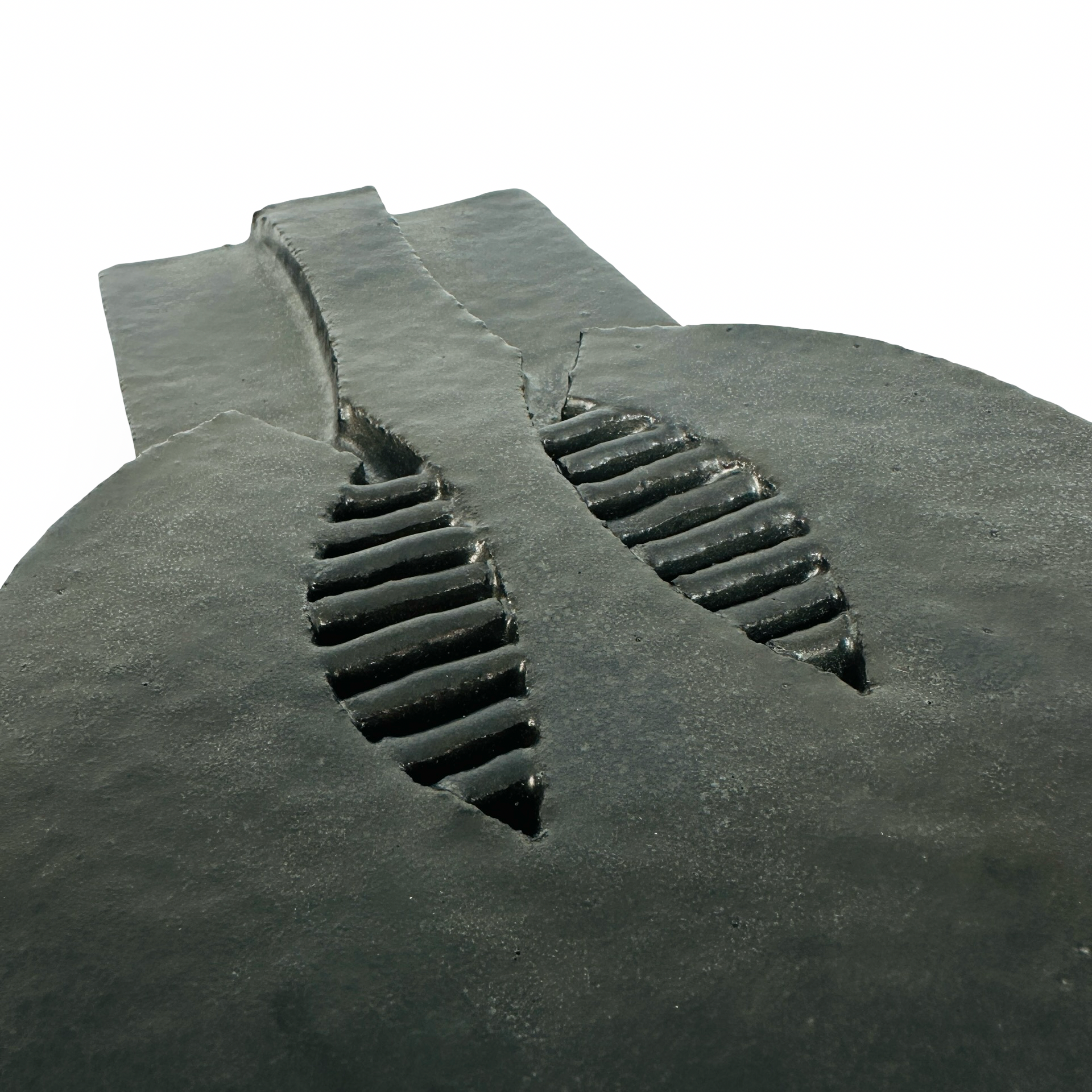 Abstrakte schwarz glasierte Studiokeramik-Skulptur mit kreisrunden Scheiben im Perignem-Stil, Belgien 1970er