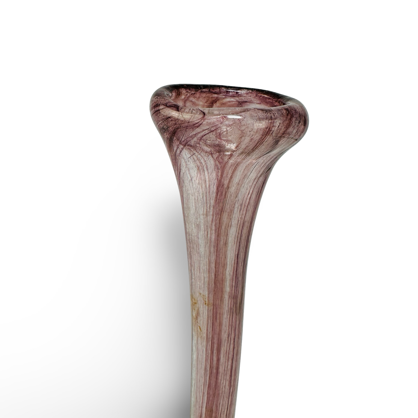 Elegante Soliflore-Vase aus marmoriertem violett-weißem Glas mit schwarzem Fuß, handgeblasen, Frankreich Mitte 20. Jh.