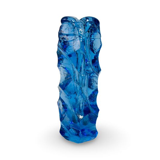 Schwere kobaltblaue Vase von Åseda Glasbruk mit reliefartigem Baumstumpfmuster, 1950er Schweden