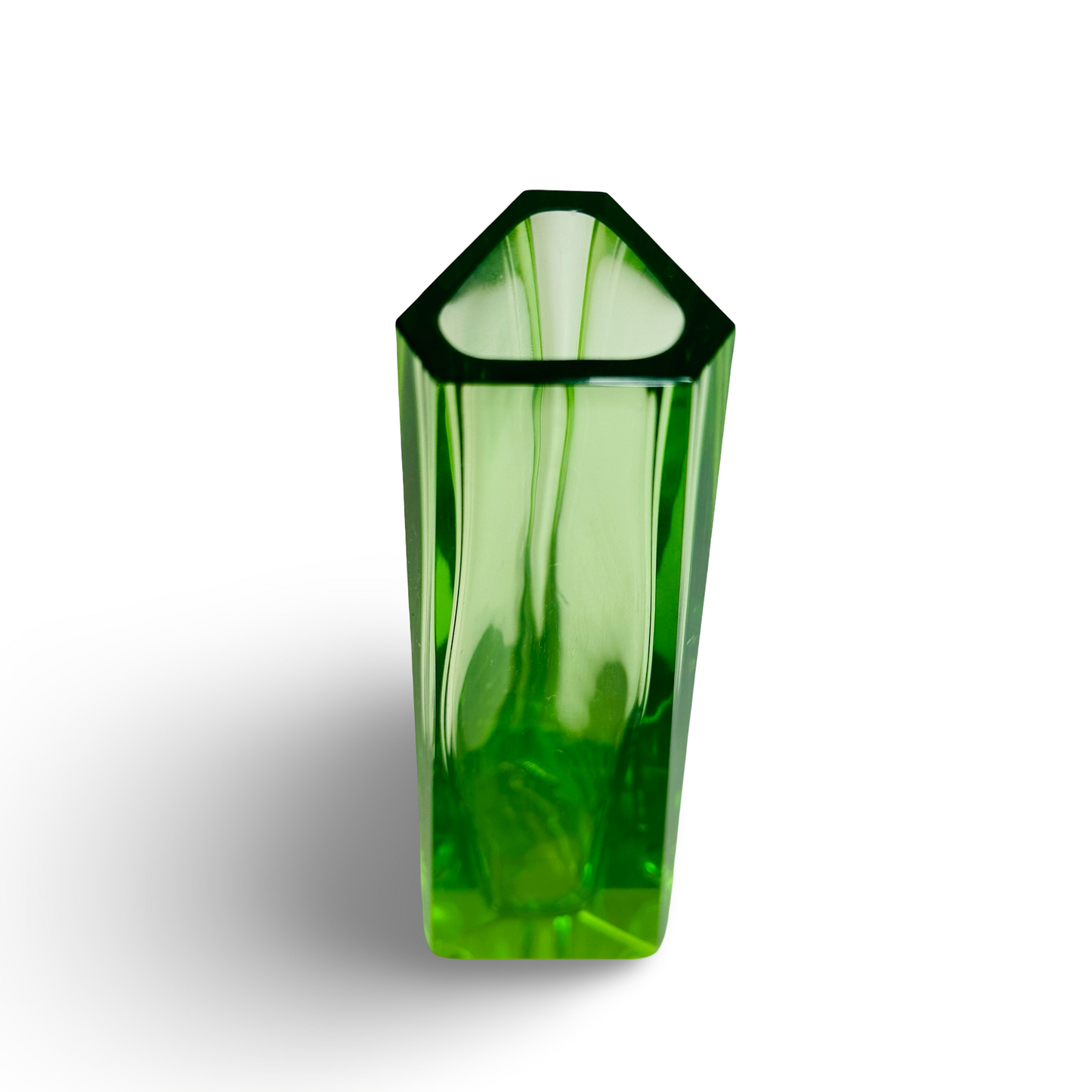 Grüne Murano Sommerso Facettvase Dreieck im Mandruzzato-Stil der 1960er/70er Jahre