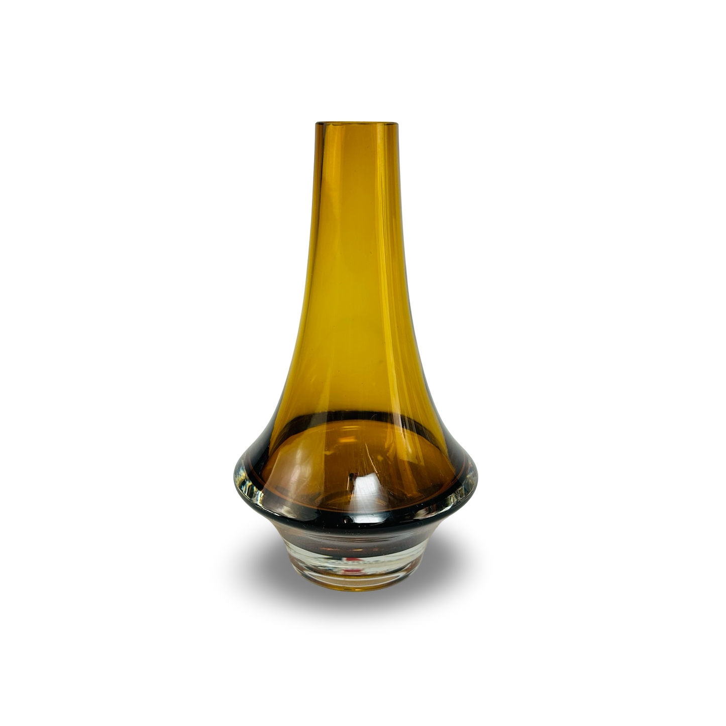 Bernsteinfarbene Riihimäki 1379 Rocket Vase mit Originaletikett und konischem Hals