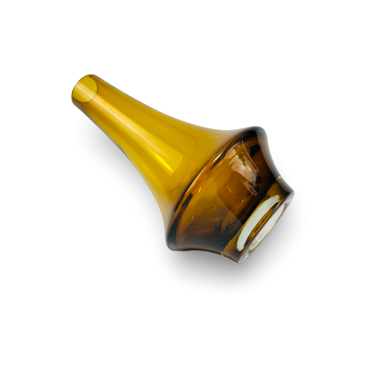 Riihimäki 1379 Rocket Vase aus bernsteinfarbenem Glas mit originalem Etikett und konischem Hals, entworfen von Erkkitapio Siiroinen, 1968–1976