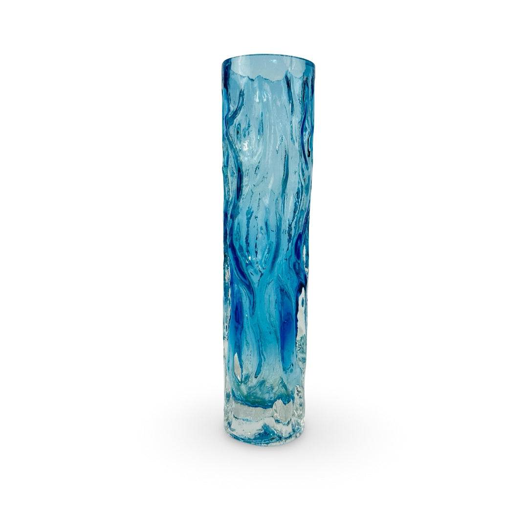 Ingrid Glas Borkenglas-Vase 1970er, schlanker Zylinder in Aquamarin und Kobaltblau