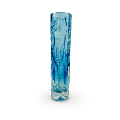 Ingrid Glas Borkenglas-Vase 1970er, schlanker Zylinder in Aquamarin und Kobaltblau