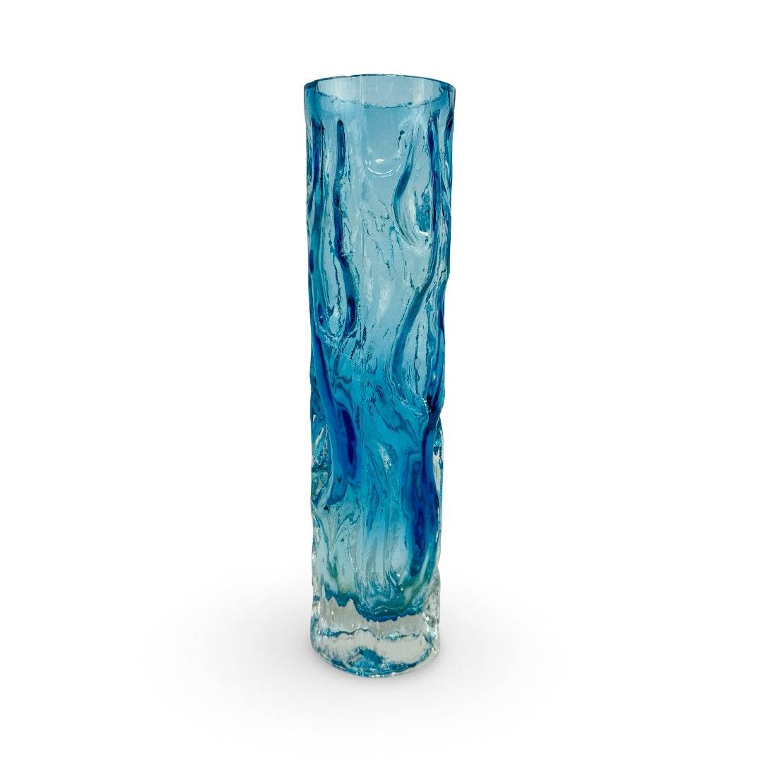 Blaue Ingrid Glas Rindenvase aus mundgeblasenem Überfangglas, seitliche Ansicht