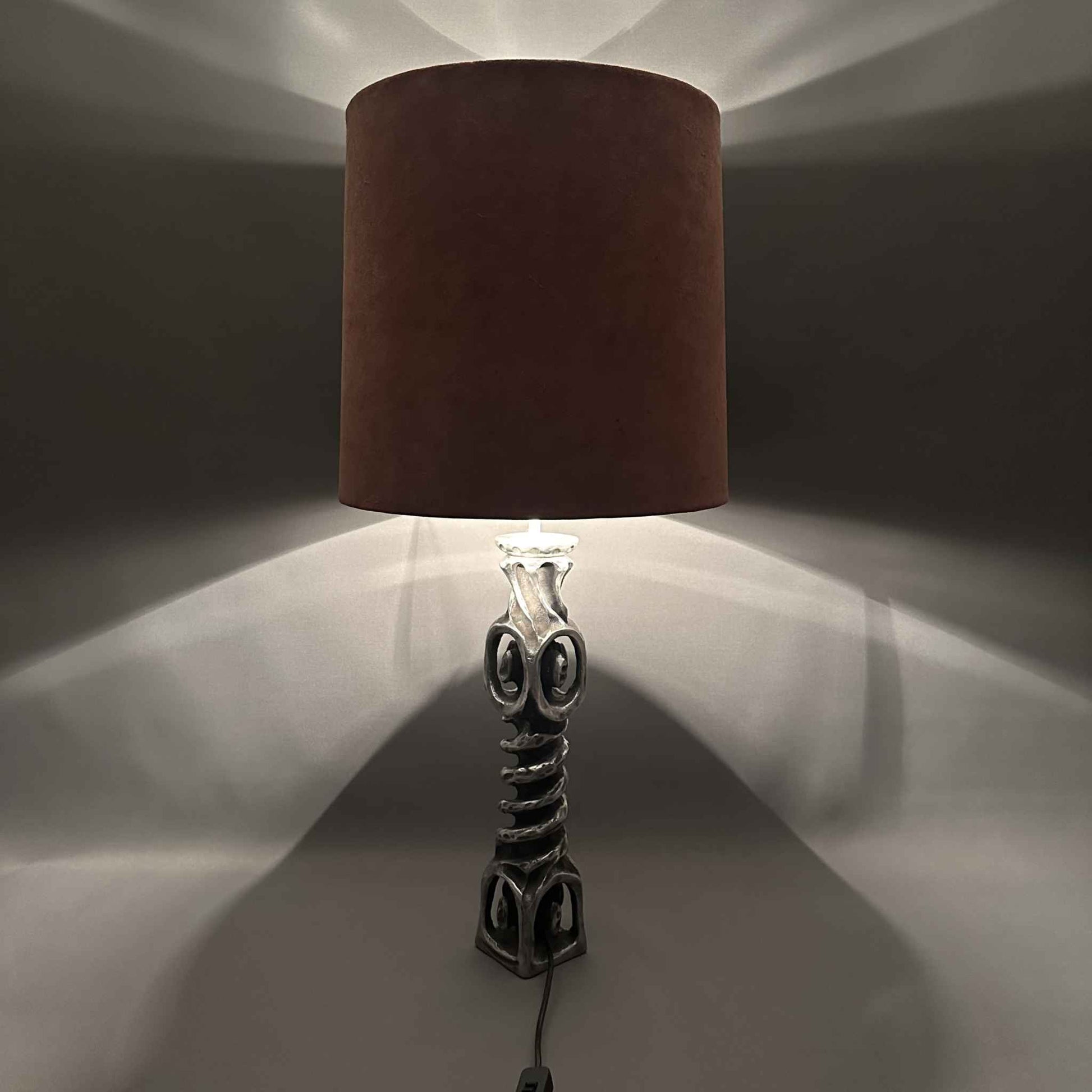 70er Vintage Brutalist Metall Tisch Leuchte Design Mid Century 60er