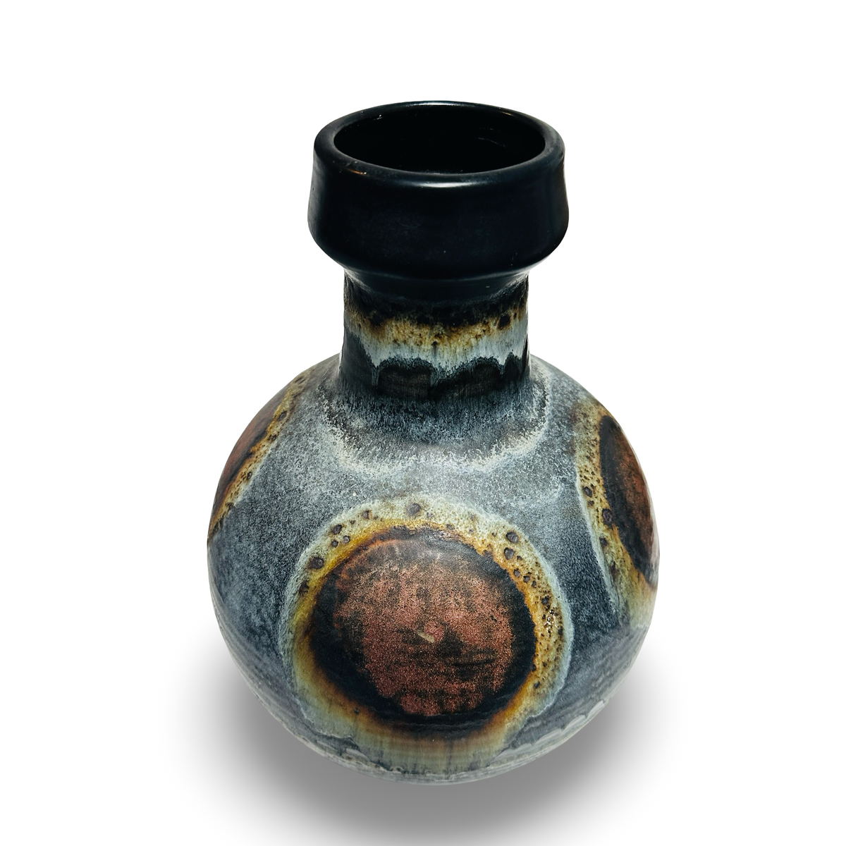 Mid-Century Flaschenvase von schräg oben, Blick auf die Öffnung und den matt-schwarzen Kragenrand
