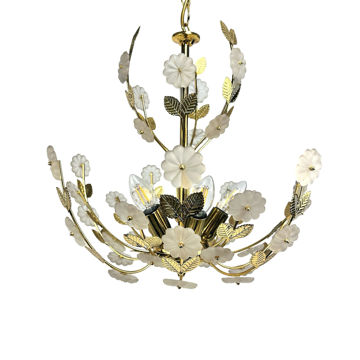 Lustre Ideal Lux, vue latérale de la large couronne florale inférieure