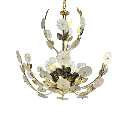 Lustre Ideal Lux, vue latérale de la large couronne florale inférieure