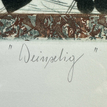 Signatur und Titel Weinselig am unteren Rand der Farbradierung von Josef Werner