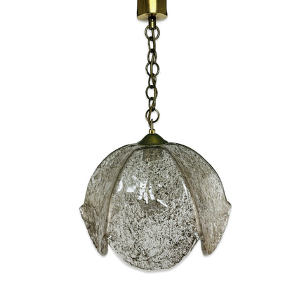 Vintage Kaiser Leuchten Glas Pendelleuchte in Tulpenform mit Messingkette und Messingbaldachin, 1970er, Frontansicht