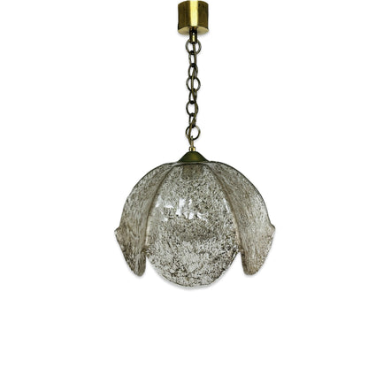 Kaiser Leuchten Pendelleuchte mit Eisglasschirm, Kette und Baldachin aus Messing, Gesamtansicht
