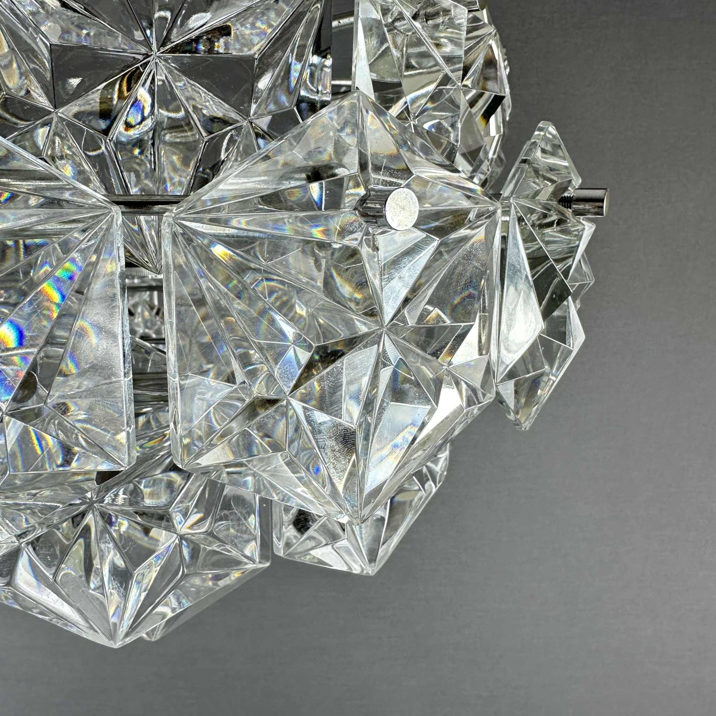 Kinkeldey Silber Kronleuchter aus den 70er Jahren mit Kristallglas und verchromtem Metall