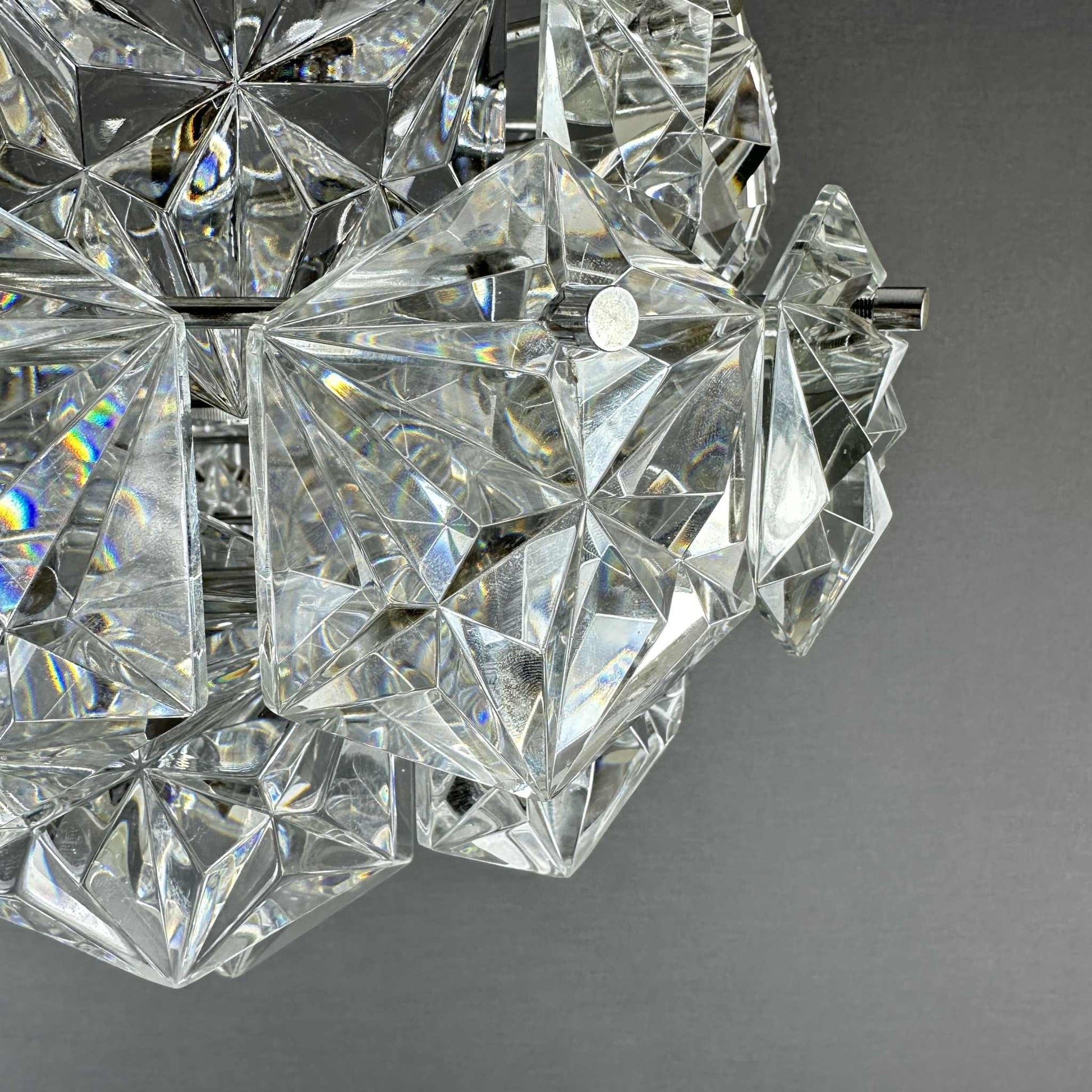 Kinkeldey Silber Kronleuchter aus den 70er Jahren mit Kristallglas und verchromtem Metall