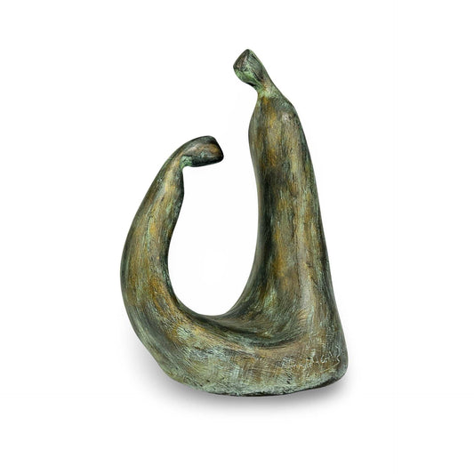 Abstrakte Keramikskulptur von Maraga mit zwei einander zugeneigten Figuren in Bronze-Patina-Lasur, Frontalansicht freigestellt
