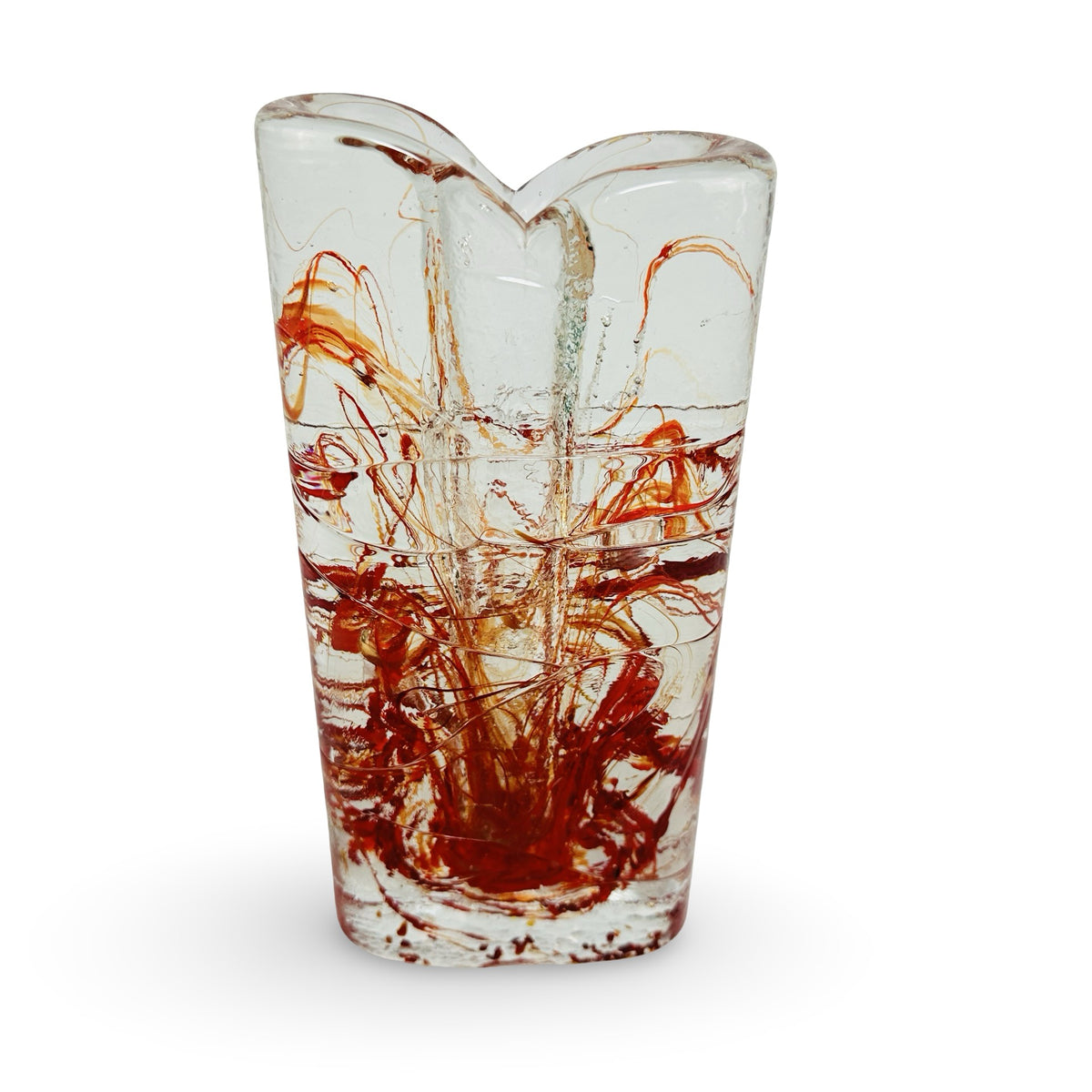 Marsberger Eisblock Vase, Schrägansicht mit herzförmig eingezogenem Kopf und Fadenwirbeln