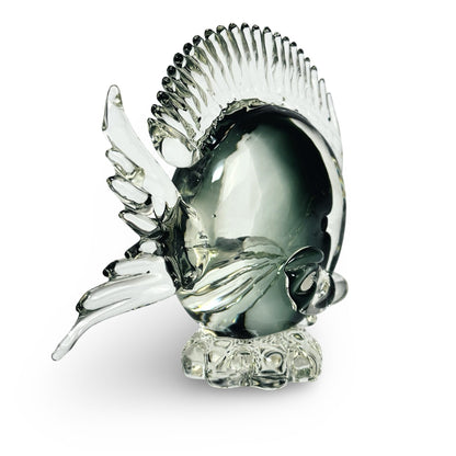Vintage Glasfisch aus Murano, Ansicht von hinten mit ausgezogenen Flossen aus Klarglas