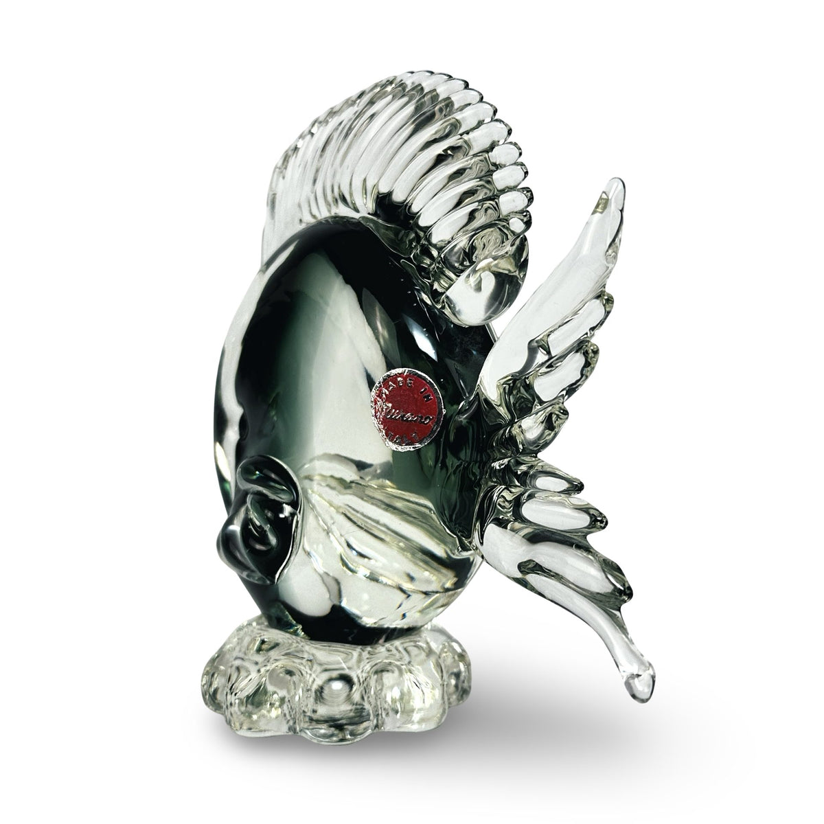 Murano Glasfisch mit Originaletikett Made in Murano Italy, seitliche Schrägansicht