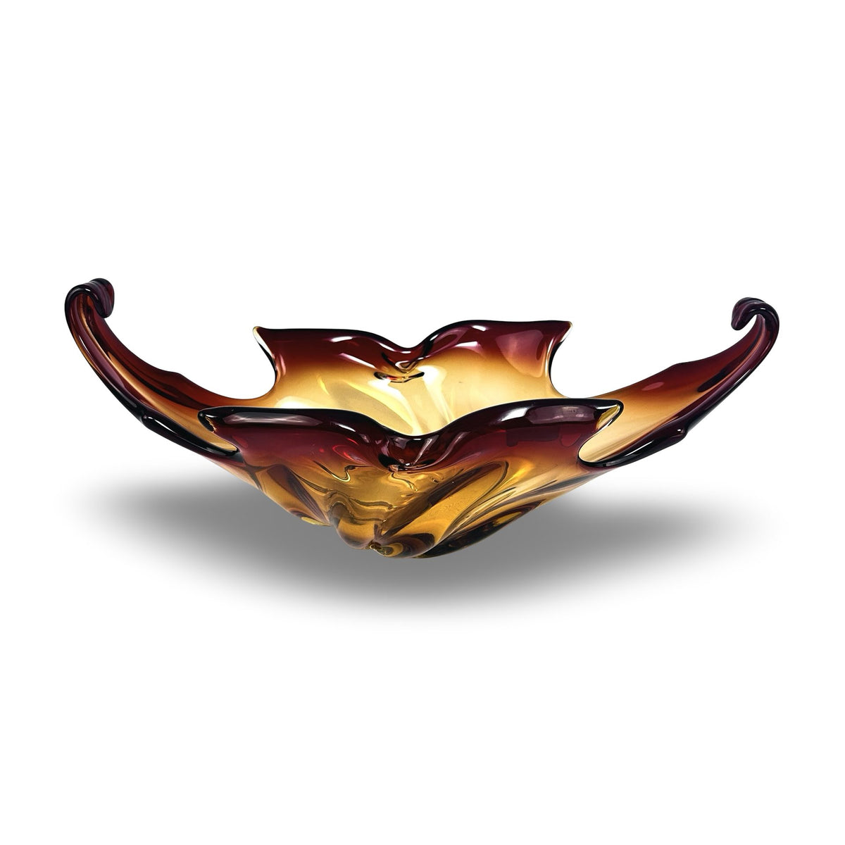 Amber Murano bowl with ruby red casing, view slightly from above