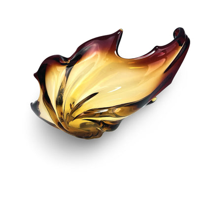 Interior view of the Murano Sommerso bowl with gradient from amber to ruby red