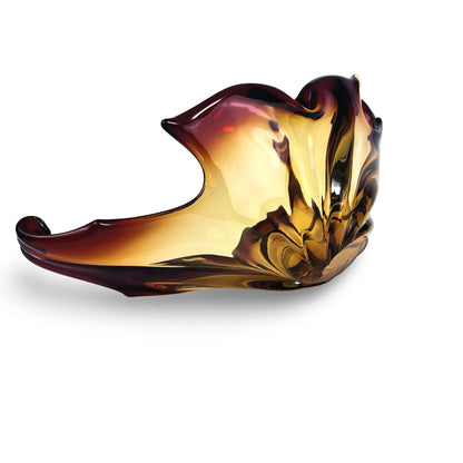 Murano glass bowl in profile with elongated arm and small scroll