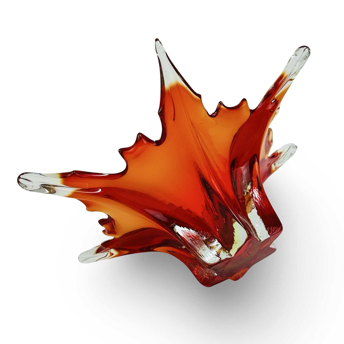 Murano Sommerso Schale schräg von oben, dicke Glaswand mit rotem Kern und klarem Überfang