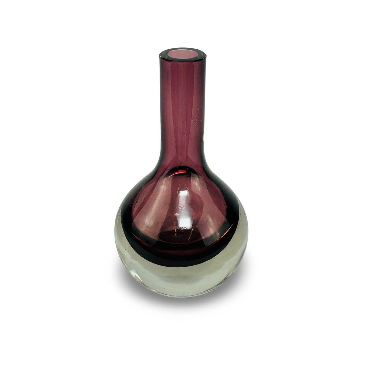 Riihimäen Lasi Oy Vase 1363, Seitenansicht mit langem Hals und bauchigem Korpus