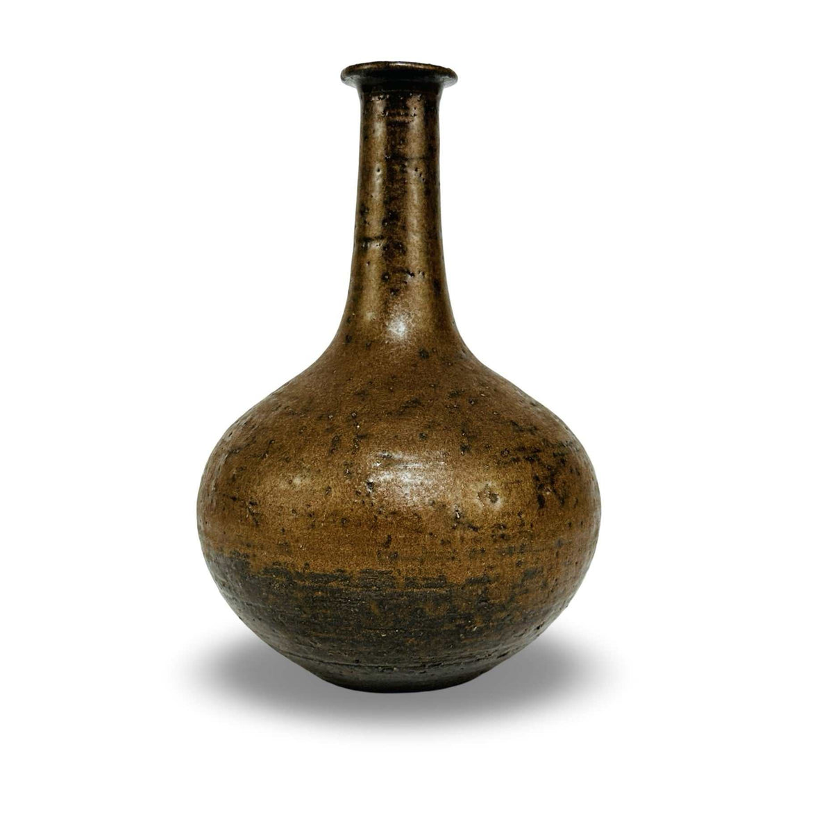 Rudi Stahl Flaschenvase aus Studiokeramik mit brauner Sprenkelglasur, Vintage 1960er/70er, Frontansicht